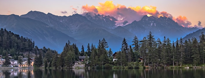 Beautiful sunset overlooking the Swiss Alps